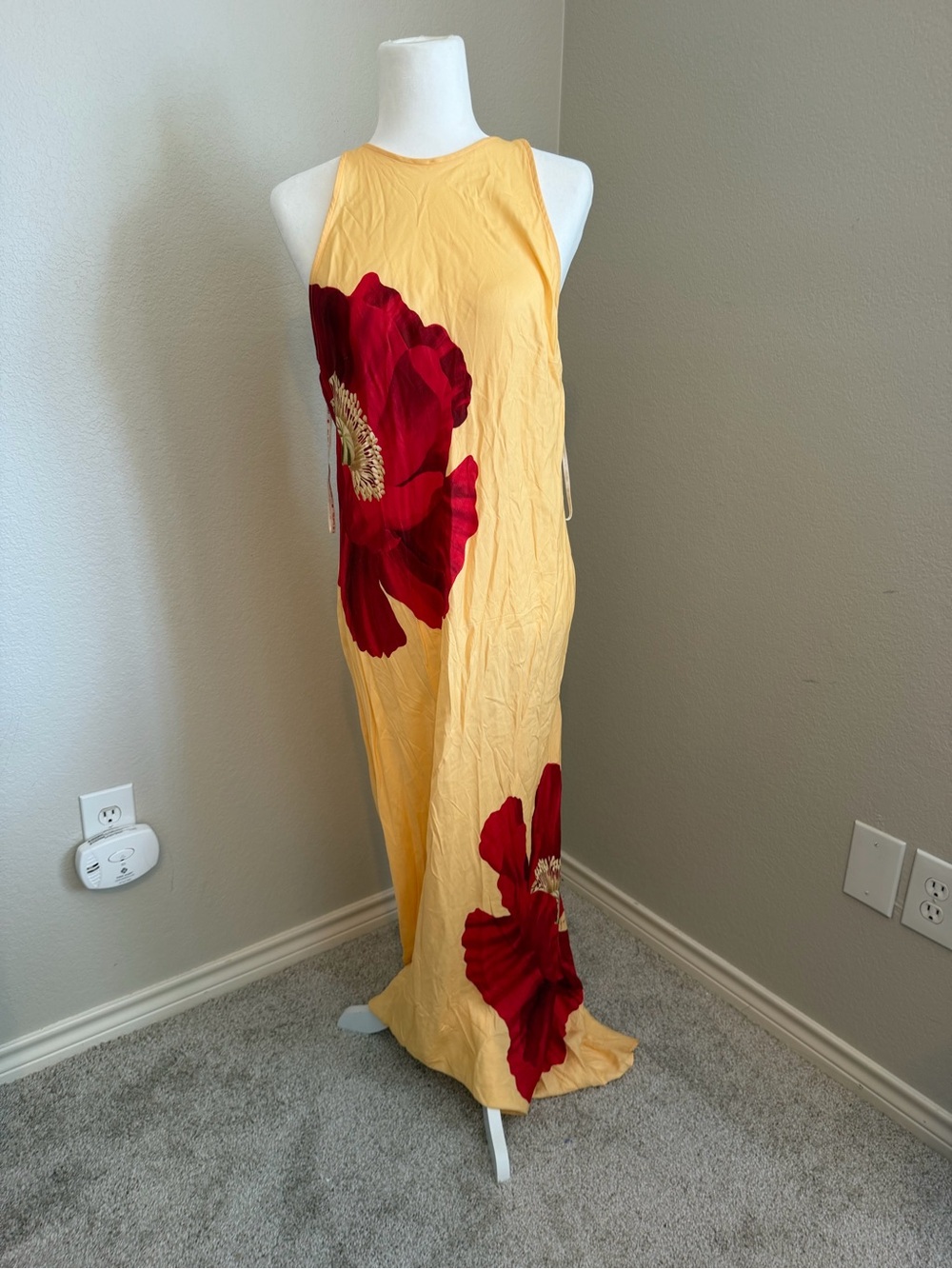 FARM Rio Yellow Maxi Dress with Bold Red Floral